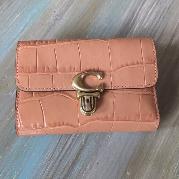 Coach Pink Croc-Embossed Wallet with Gold Hardware - Picture 1 of 11